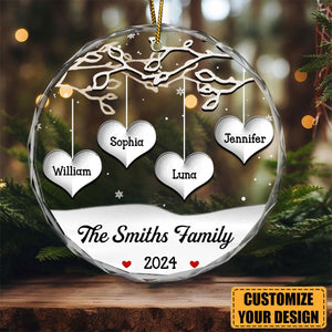 Personalized Christmas Gift For Family Tree Circle Glass Ornament