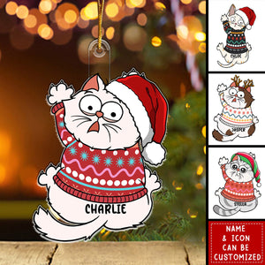 Scratching Cat Christmas - Personalized Acrylic Ornament