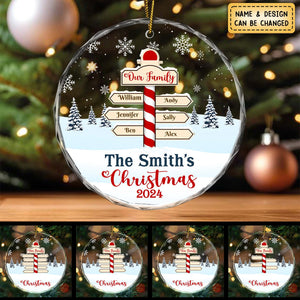 Christmas Noth Pole Family - Personalized Circle Glass Ornament