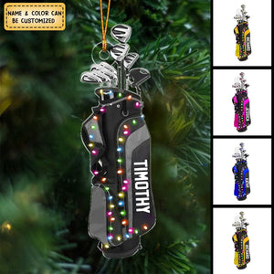 Golf Bag With Christmas Light Personalized Ornament, Gift For Golf Lovers