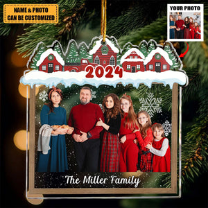 Family Beautiful Christmas Town Village View - Personalized Family Photo Ornament