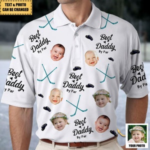 Best Daddy By Par - Personalized Photo Hockey Polo Shirt