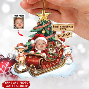 Baby In A Christmas Sleigh - Personalized Acrylic Ornament