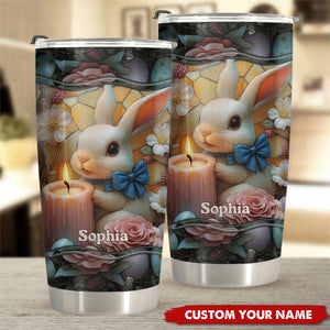 Cute Bunny And Easter Eggs In Pastel Tone Personalized Name Tumbler,Easter Gift