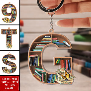 Bookshelf With Alphabet & Numbers - Personalized Book Keychain