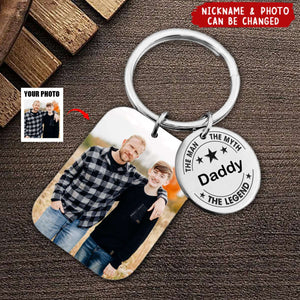 Personalized Upload Your Dad Grandpa Photo The Man The Myth The Legend Keychain