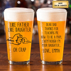 Father's Day - Thanks For Teaching Me How To Be A Man - Personalized Beer Glass