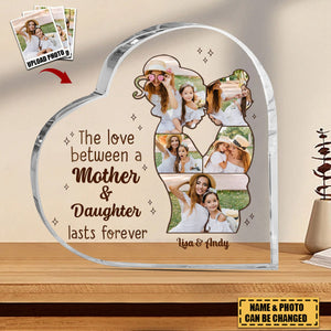 Custom Photo The Love Between A Mother & Daughter Son - Gift For Mom, Mama - Personalized Heart Shaped Acrylic Plaque