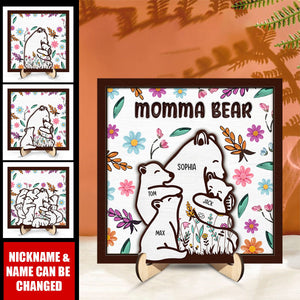 Mama Bear Floral Style - Personalized 2-Layered Wooden Plaque With Stand