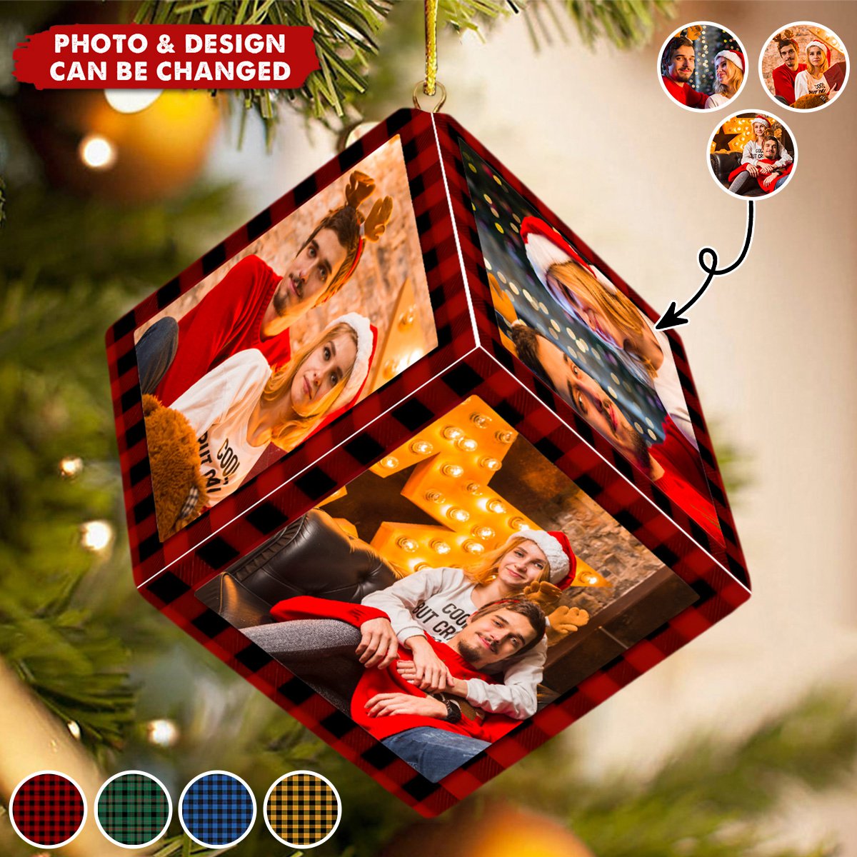 Custom Photo It's The Most Beautiful Time Of The Year - Family Personalized Custom Wooden Cube Ornament - Christmas Gift For Family Members