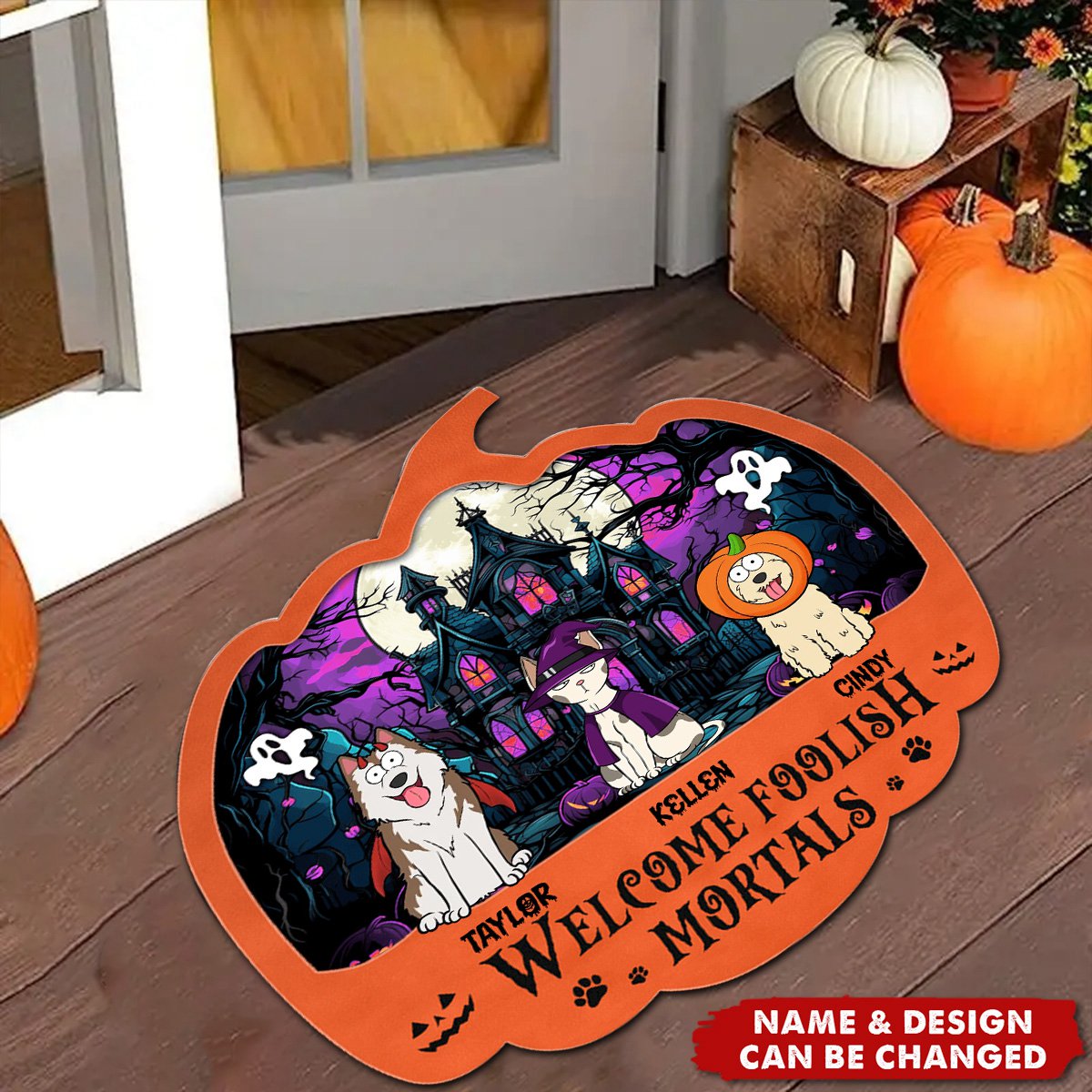 Happy Halloween Welcome Foolish Mortals - Personalized Doormat