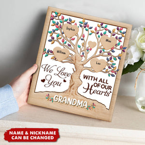 Grandma Mom Tree Sweet Heart Kids, Thank You For Helping Us Grow Personalized 2 Layers Wooden Plaque