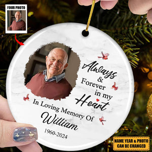 Custom Photo Always And Forever In My Heart - Memorial Personalized Ceramic Ornament