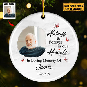 Custom Photo Always And Forever In My Heart - Memorial Personalized Ceramic Ornament