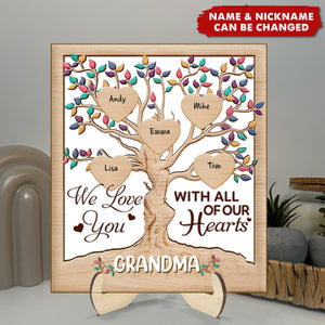 Grandma Mom Tree Sweet Heart Kids, Thank You For Helping Us Grow Personalized 2 Layers Wooden Plaque