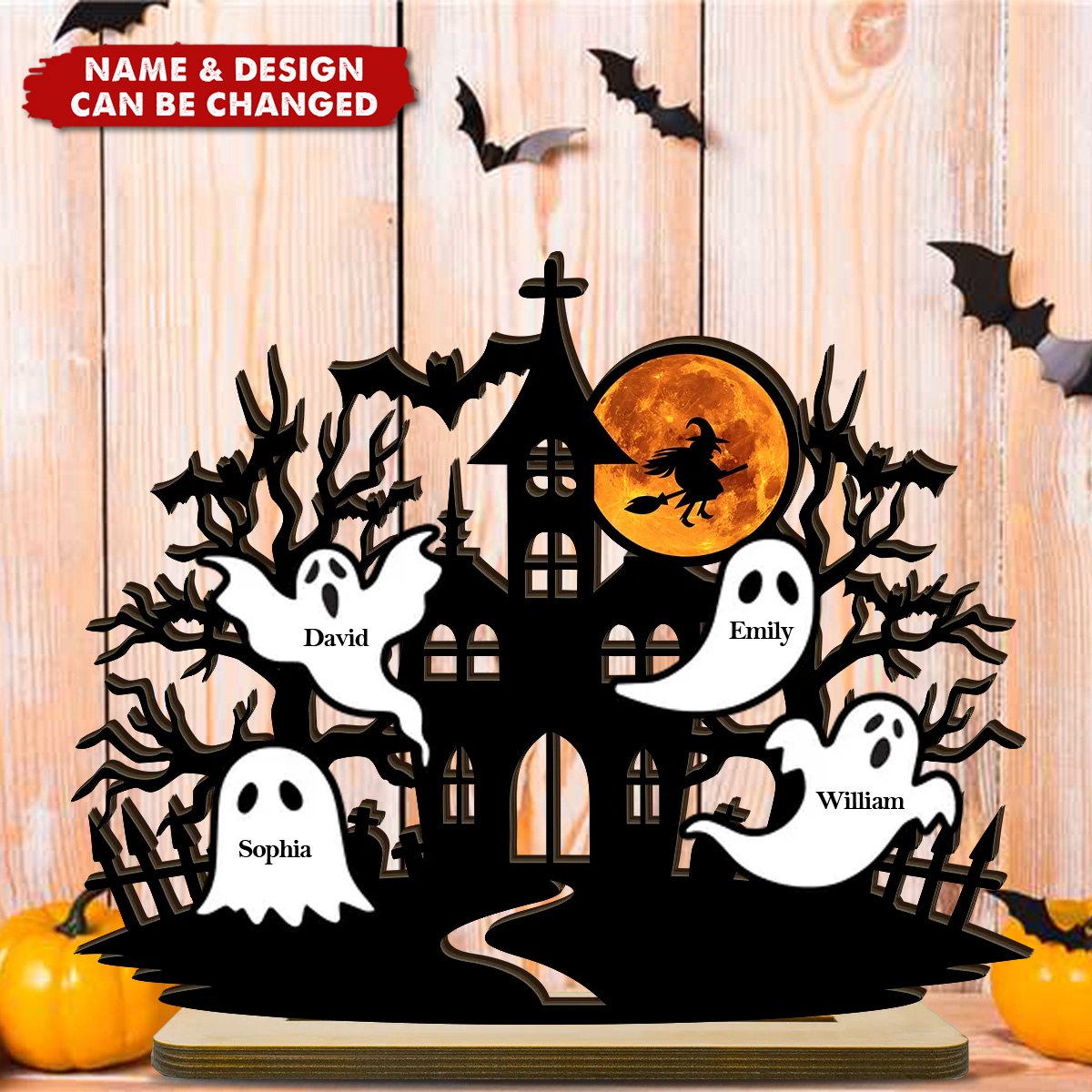 Halloween House Boo Family Personalized 2-Layer Standing Wooden Plaque