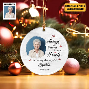 Custom Photo Always And Forever In My Heart - Memorial Personalized Ceramic Ornament