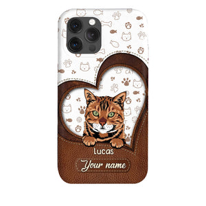 Personalized Cat Mom Kittens Lovers Leather Heart Phone case