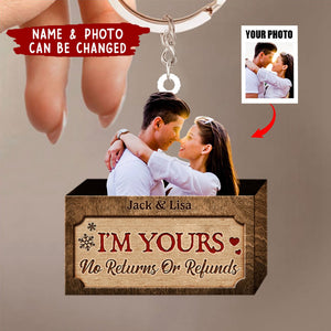 I'm Yours No Returns Or Refunds, Couple Gift, Personalized Keychain, Custom Photo Couple Keychain