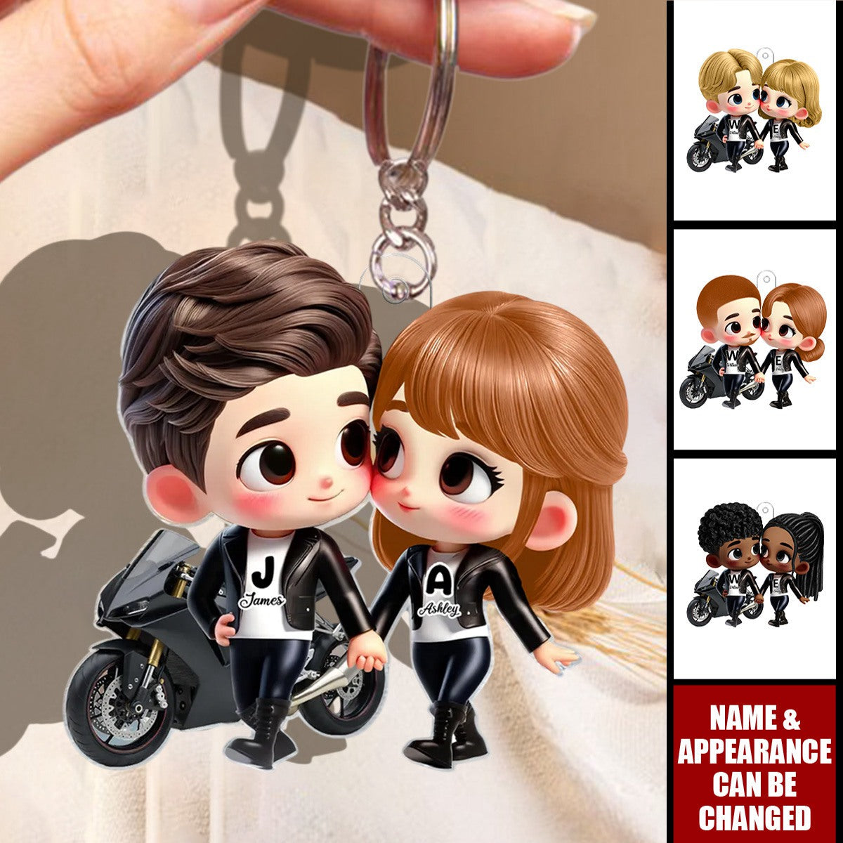 Cute Cartoon Motorcycle Couple - Personalized Acrylic Keychain - Anniversary & Valentine's Day Gift for him, Gift for her