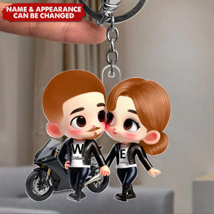 Cute Cartoon Motorcycle Couple - Personalized Acrylic Keychain - Anniversary & Valentine's Day Gift for him, Gift for her