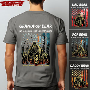 Papa Dad Bear With Grandkids Names - Personalized T-Shirt