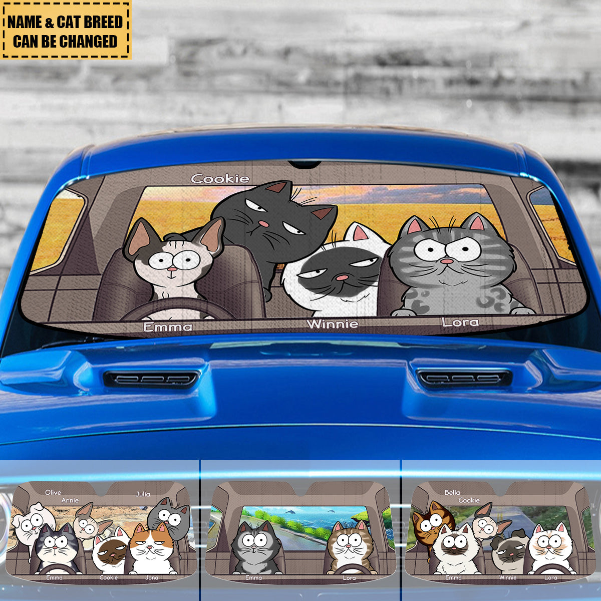 Cat's Trip - Cat Personalized Auto Windshield Sunshade, Car Window Protector