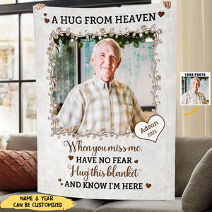 Custom Photo A Hug From Heaven - Sympathy Gift, Memorial Gift For Your Loved Ones,Personalized Fleece Blanket