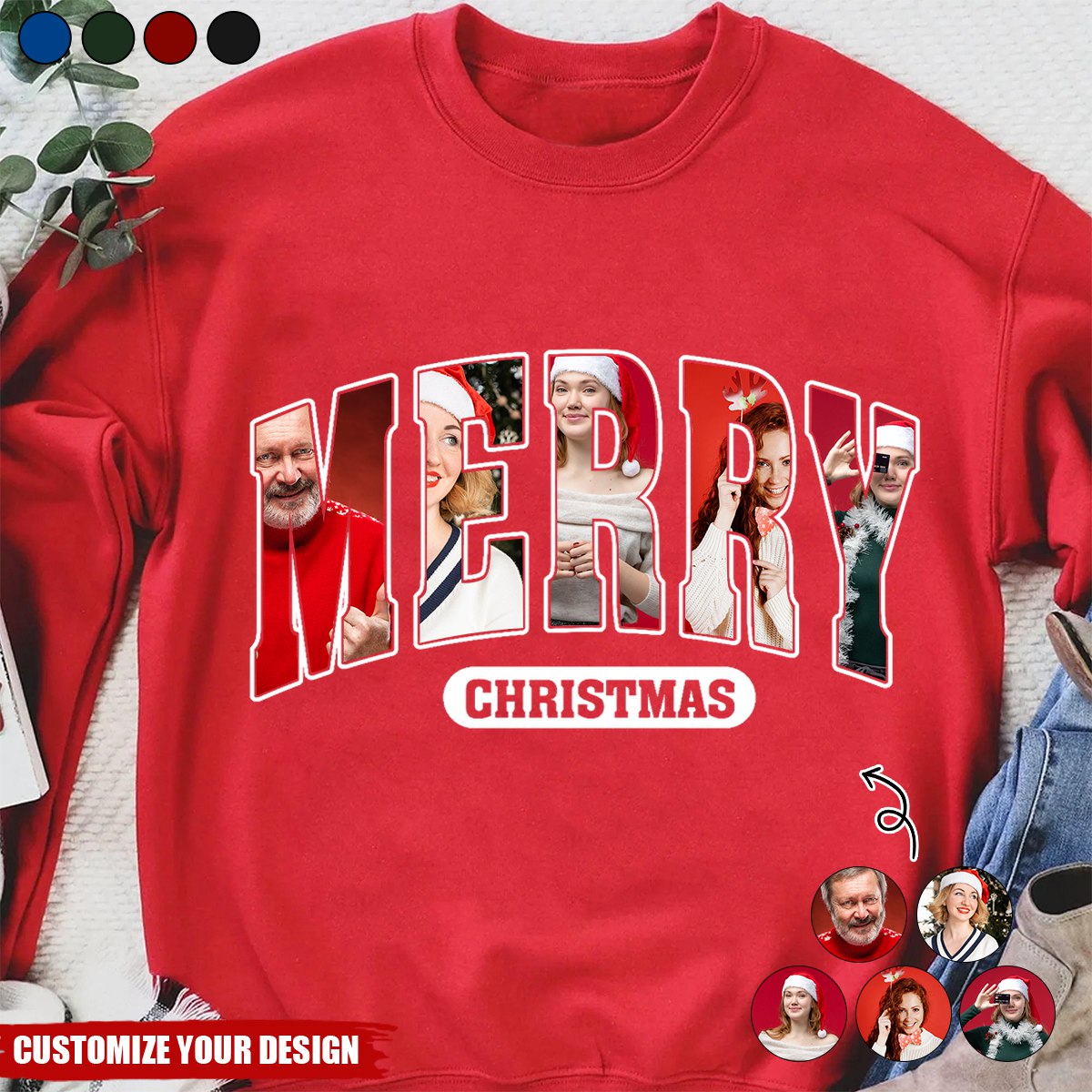 Merry Christmas -Personalized Photo Sweatshirt - Christmas Gifts