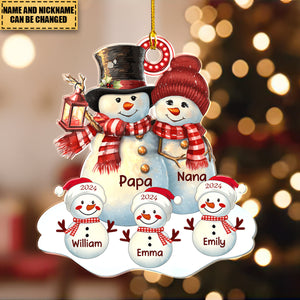 Couple Snowman Christmas Grandma Grandpa With Grandkids Personalized Acrylic Ornament