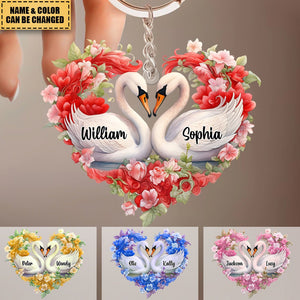 Loving Swan Gift For Couple - Personalized Acrylic Photo Keychain