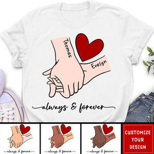 Couple Holding Hands Red Heart - Personalized T Shirt - Valentine's Day Gift For Him For Her