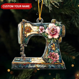 Sewing Machine With Flowers Personalized Christmas Ornament