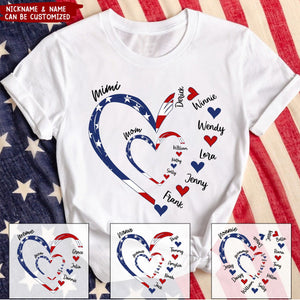 4th Of July Mom Grandma Heart Kids Personalized T-shirt