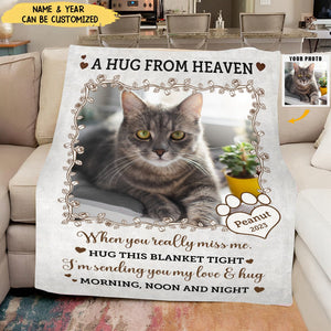 Custom Photo A Hug From Heaven - Sympathy Gift, Memorial Gift For Your Loved Ones,Personalized Fleece Blanket