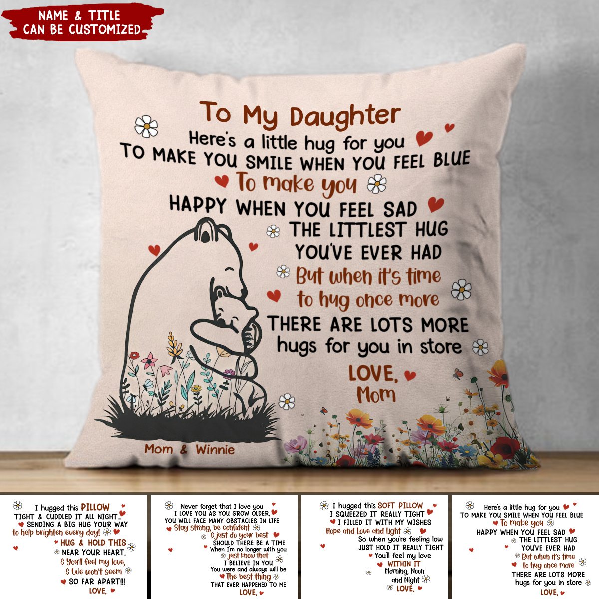 Floral Bears Hugged This Soft Pillow Personalized Pillow