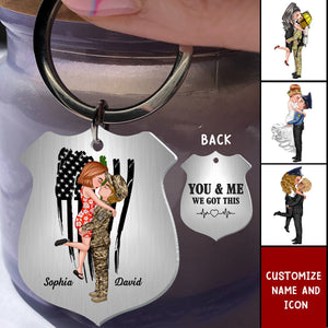 Be Safe I Need You Here With Me Couple Hugging Kissing Occupation Personalized Stainless Steel Keychain