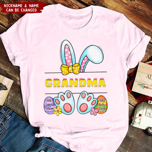 Cute Easter Bunny Grandma Auntie Mom Little Egg Kids Personalized T-shirt,Easter Gift