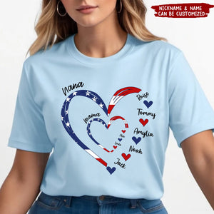 4th Of July Mom Grandma Heart Kids Personalized T-shirt