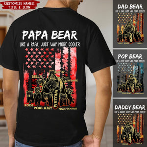 Papa Dad Bear With Grandkids Names - Personalized T-Shirt