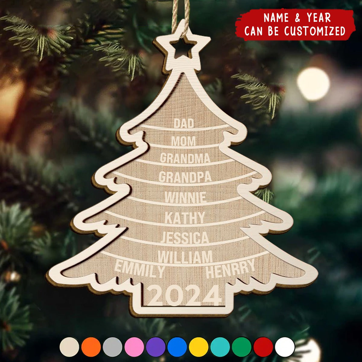 Family Christmas Tree - Personalized 2-Layered Wooden Ornament