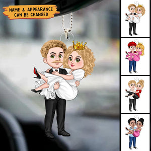 Man Carrying Woman Cartoon Couple - Personalized Car Ornament