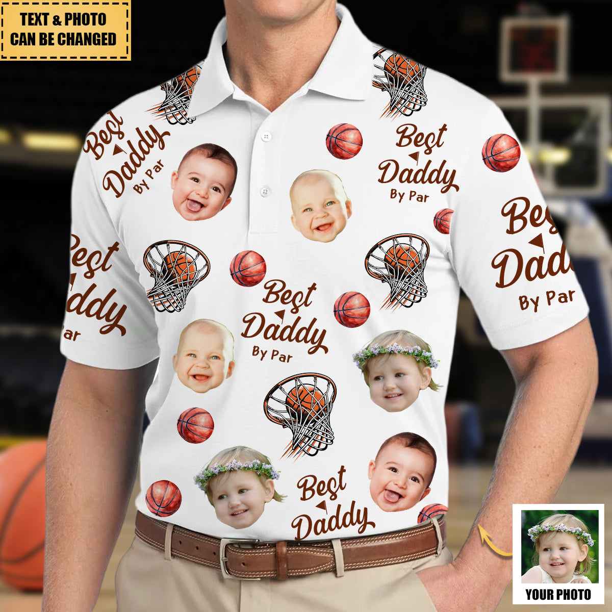 Best Daddy By Par - Personalized Photo Basketball Polo Shirt