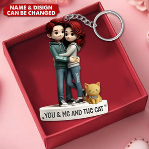 Couple Hugging You Me And The Dog Cats - Personalized Acrylic Keychain