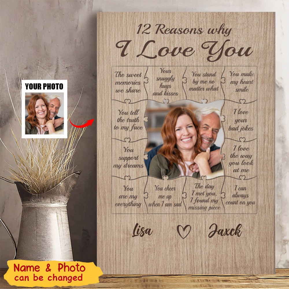 Custom Photo 12 Reasons Why I Love You - Couple Personalized Custom Vertical Canvas - Gift For Husband Wife, Anniversary