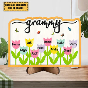 Sweet Grandma Mom Loves Colorful Tulip Kids Personalized 2 Layers Wooden Plaque