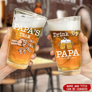 Drink Up Dad, We Won't Tell Mom - Family Personalized Custom Beer Glass - Father's Day, Gift For Dad, Grandpa