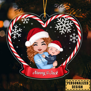 Christmas Doll Grandma Mom Hugging Kid Gift For Granddaughter Grandson Personalized Acrylic Ornament