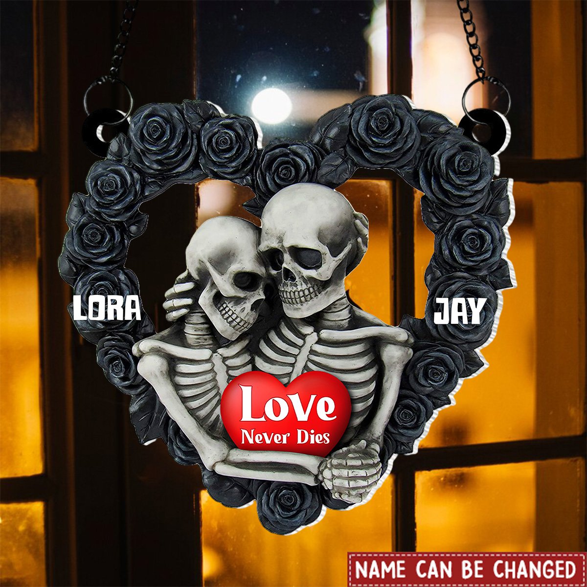 Skeleton Couple Hugging Personalized Suncatcher Ornament