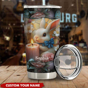 Cute Bunny And Easter Eggs In Pastel Tone Personalized Name Tumbler,Easter Gift